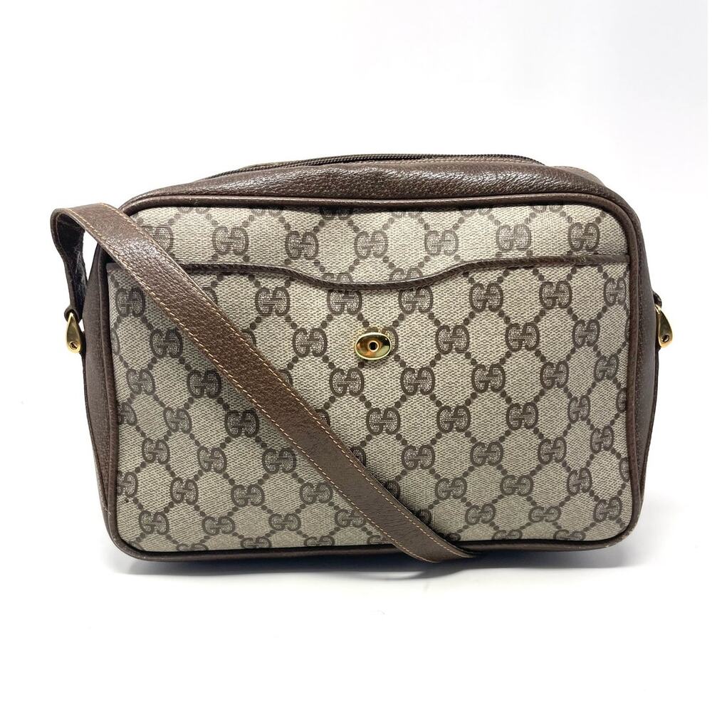 Gucci Vintage GG Monogram Logo PVC Leather Shoulder Bag Beige Brown